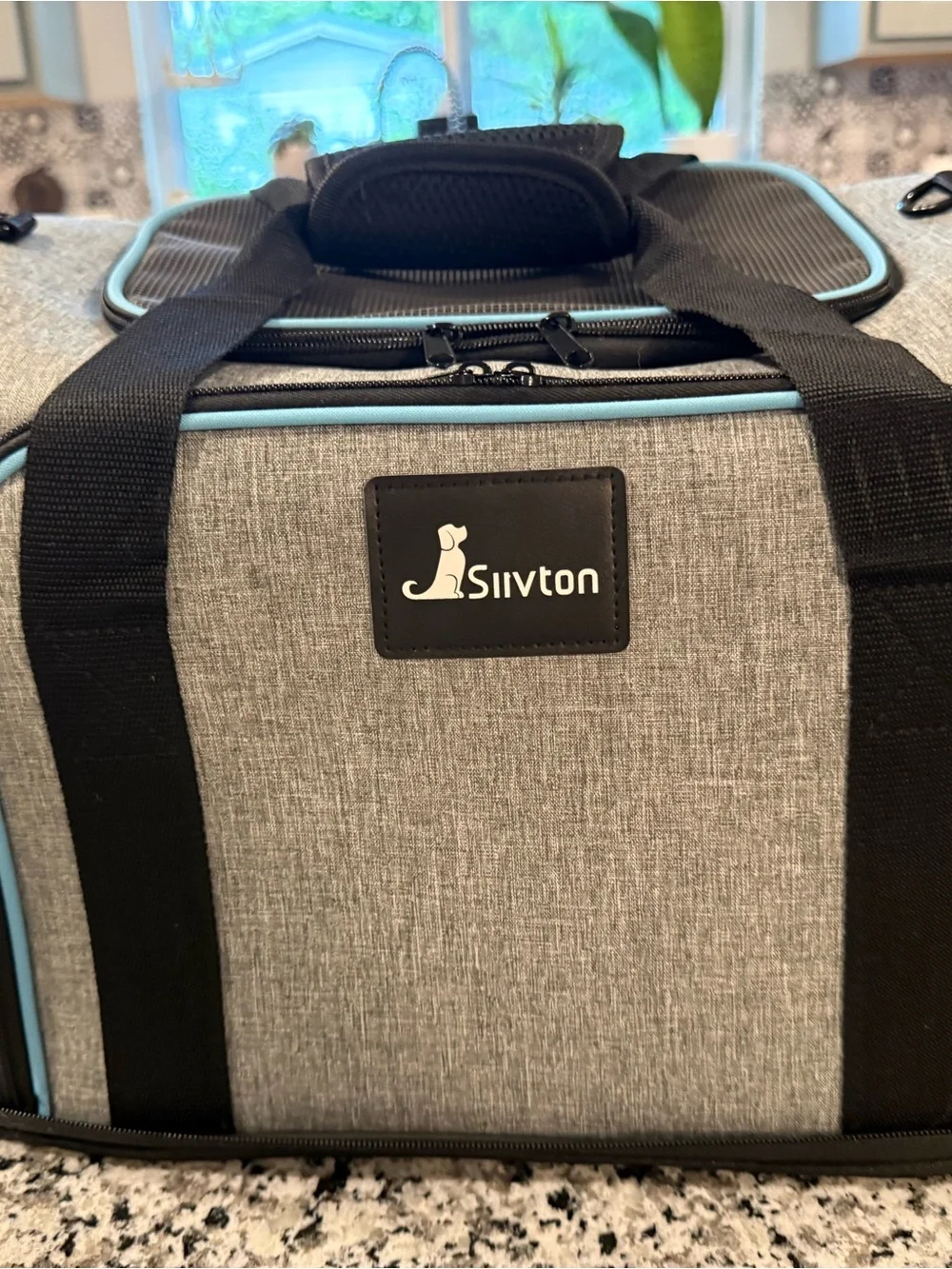 Pet  carrier Gray and Light Blue Soft-Sided Pet Carrier with Removable Strap